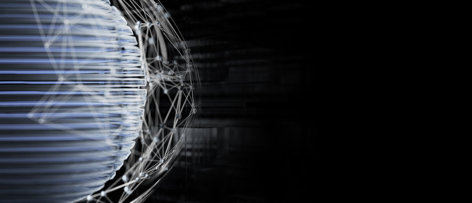 Abstract digital sphere with network-like structure on a dark background