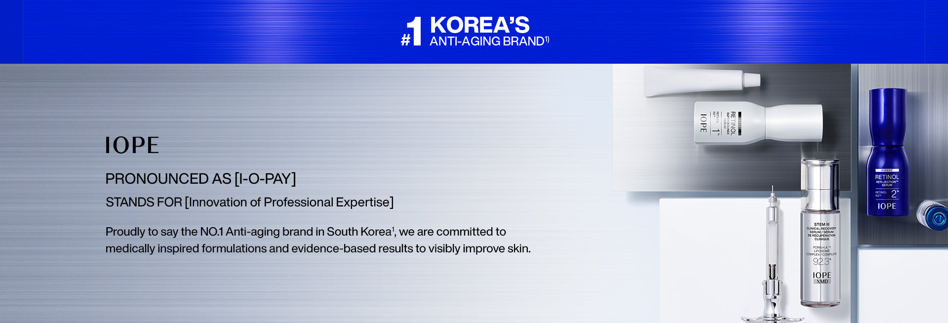 Collection of skincare products on a reflective surface with a neutral background