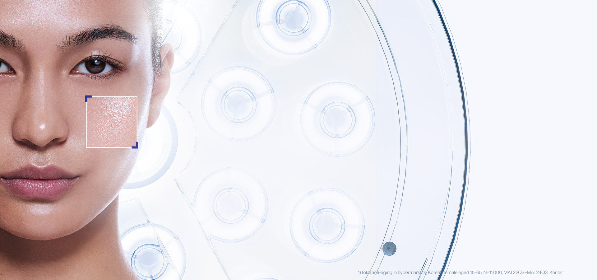 Close-up of a person's face with a skincare device in the background