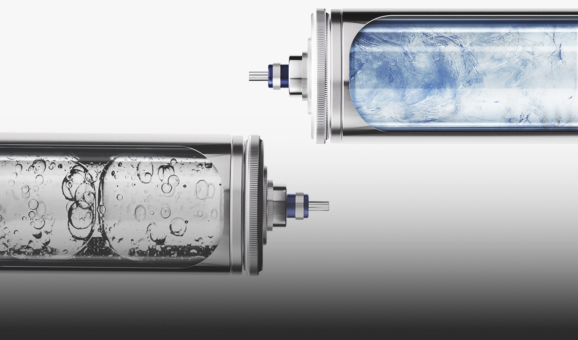 Close-up of a syringe with liquid inside, showing bubbles and a clear liquid.